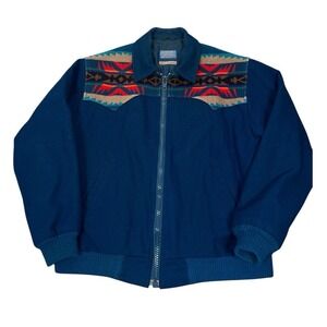 Pendleton Navy Blue Wool Jacket with Multicolor Navajo Yoke
